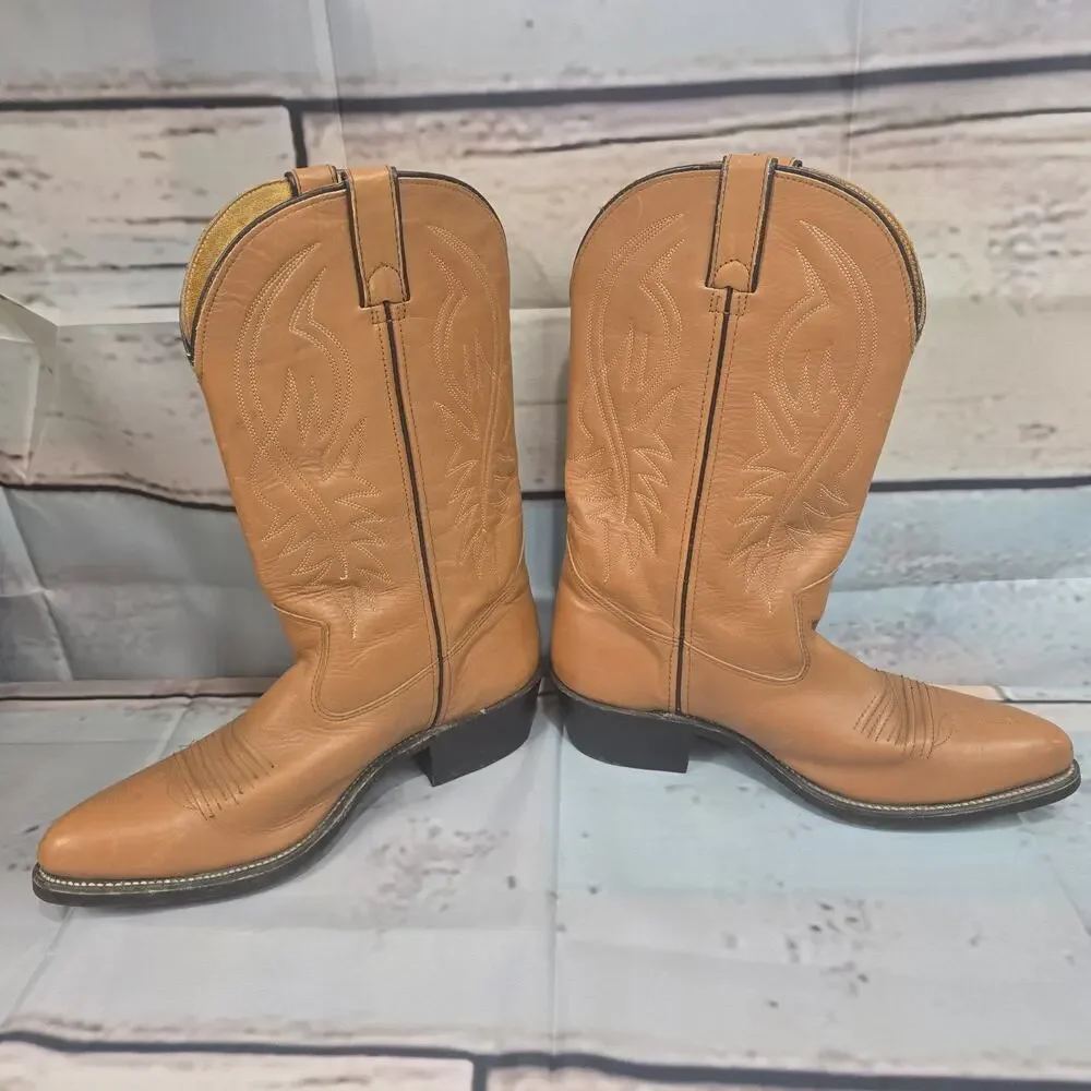 Double H Men's Cowboy Western Boots Tan Leather Round Toe Size 10 D Pull On